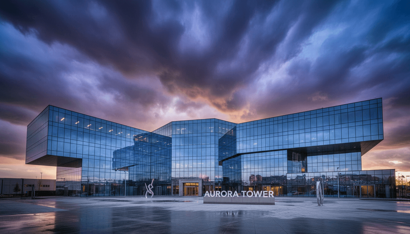 Modern commercial building exterior with glass facade