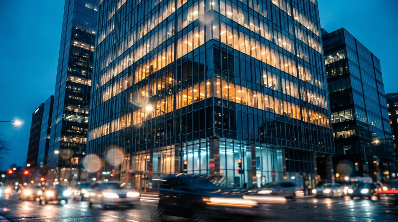 Commercial building skyline with glass facades